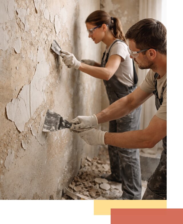 Снятие старой шпаклевки и подготовка поверхностей в Топках