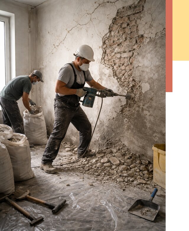 Демонтаж штукатурки со стен в Топках от 7296 руб/м² — быстро и недорого | ОТДЕЛОЧНИК-Тпк