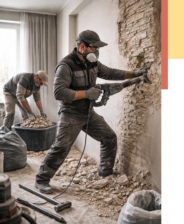 Демонтаж декоративного камня в Топках от 1469 руб/м² — быстро и недорого | ОТДЕЛОЧНИК-Тпк