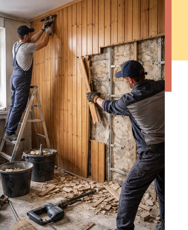 Демонтаж вагонки со стен в Топках от 1469 руб. — снятие, удаление, срочно | ОТДЕЛОЧНИК-Тпк