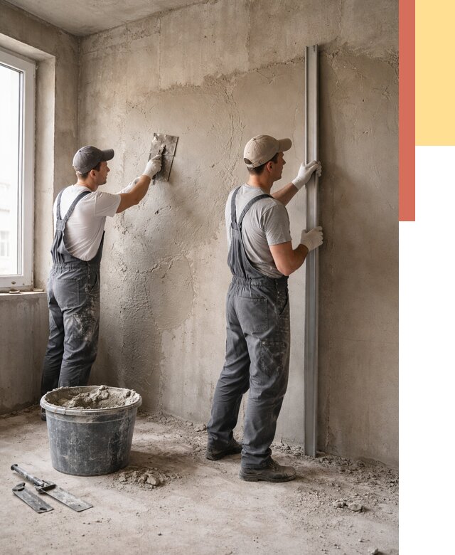 Штукатурка бетонных стен в Топках от 4560 руб/м² — качественно и быстро | ОТДЕЛОЧНИК-Тпк