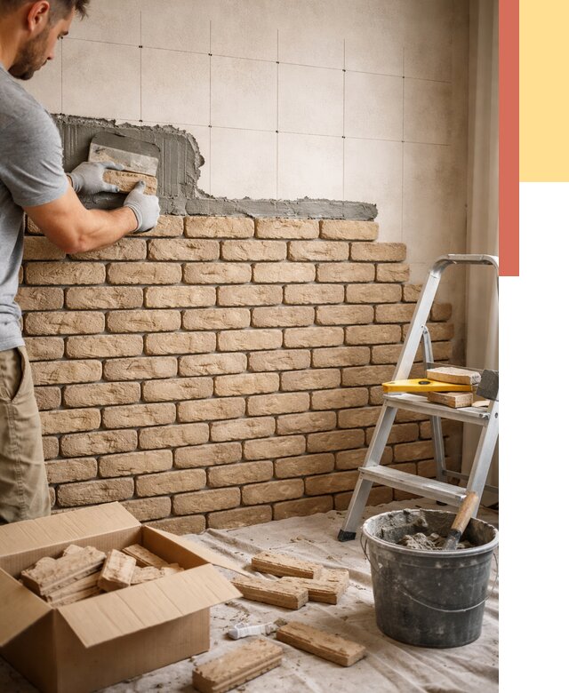 Монтаж декоративного кирпича в Топках от 3243 руб./м² — быстро и недорого | ОТДЕЛОЧНИК-Тпк