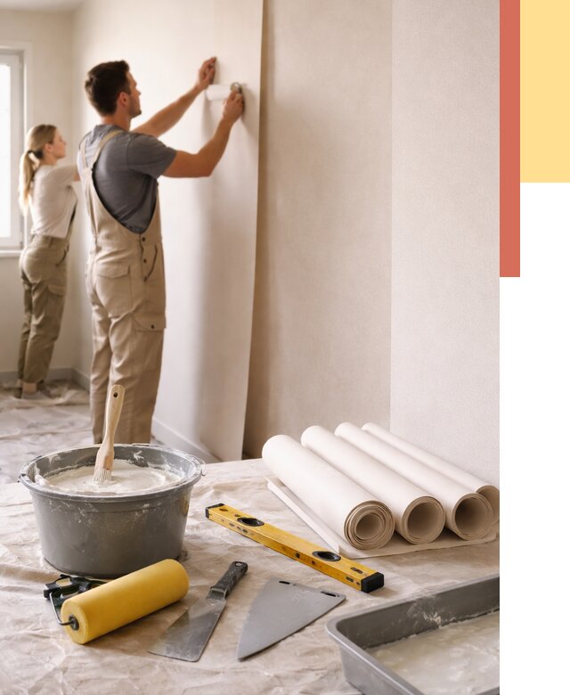 Поклейка бумажных обоев в Топках от 5573 руб./м2 — быстро и недорого | ОТДЕЛОЧНИК-Тпк