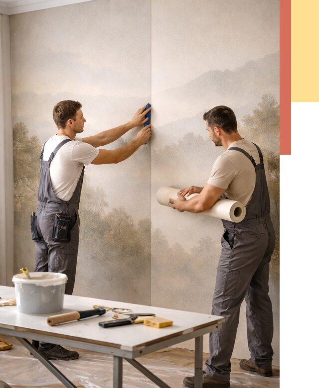 Поклейка фотообоев в Топках от 8613 руб/м² — быстро и недорого | ОТДЕЛОЧНИК-Тпк