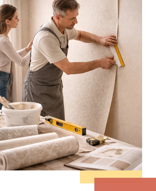 Поклейка обоев с подбором рисунка в Топках