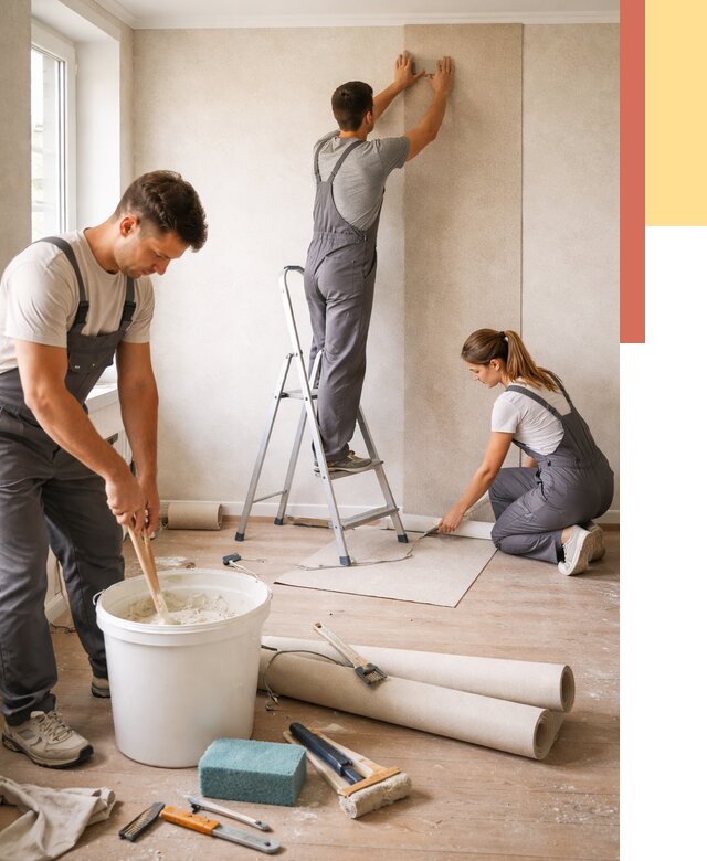 Оклейка стен обоями в Топках от 3547 руб/м2 — быстро и недорого | ОТДЕЛОЧНИК-Тпк