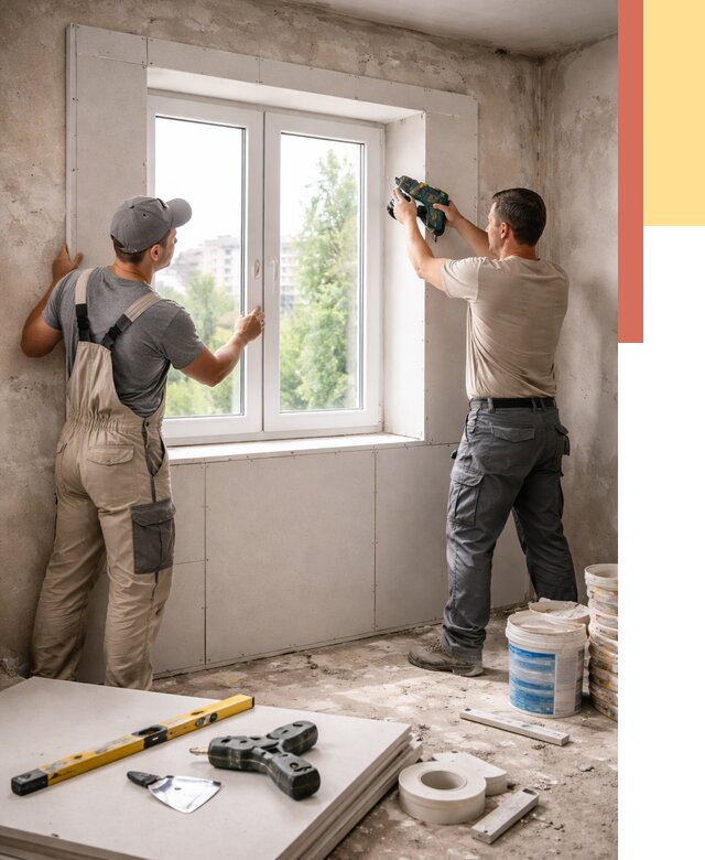 Монтаж откосов из гипсокартона в Топках от 4560 руб. под ключ | ОТДЕЛОЧНИК-Тпк