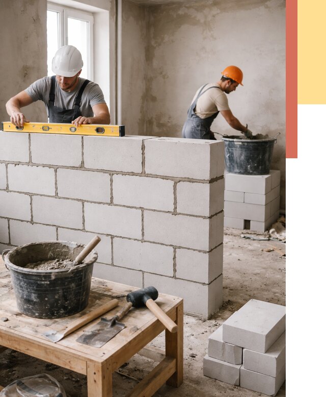 Кладка перегородок из газобетона в Топках от 3243 руб. под ключ | ОТДЕЛОЧНИК-Тпк