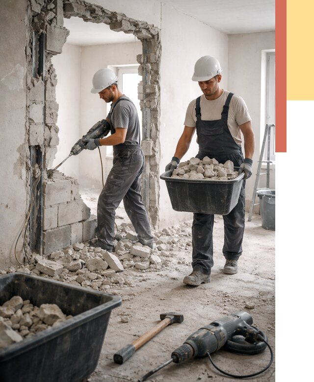 Демонтаж блоковых перегородок в Топках от 3800 руб. — быстро и недорого | ОТДЕЛОЧНИК-Тпк