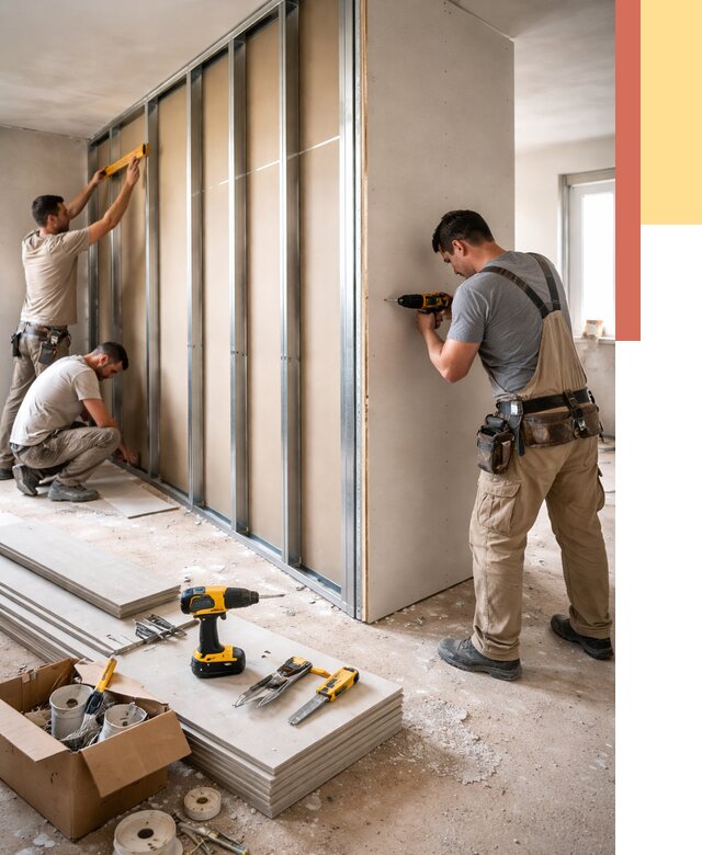 Монтаж однослойной перегородки из гипсокартона в Топках от 659 руб. | ОТДЕЛОЧНИК-Тпк