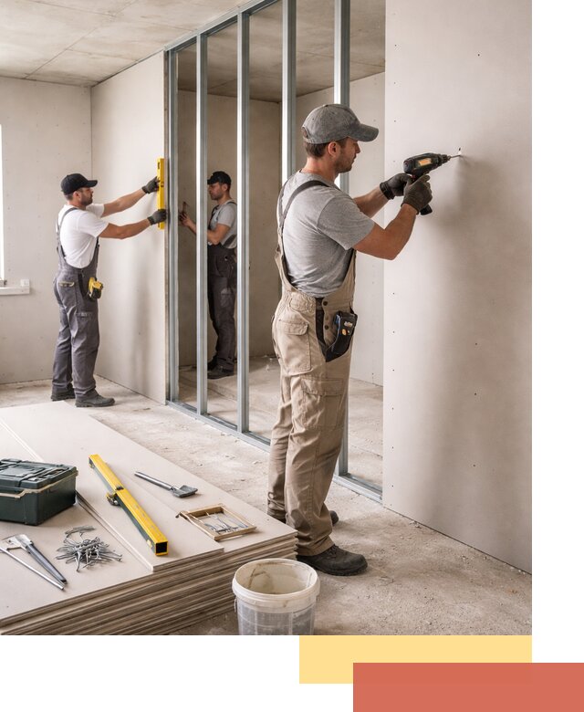 Однослойная перегородка из гипсокартона в Топках под ключ, монтаж и отделка