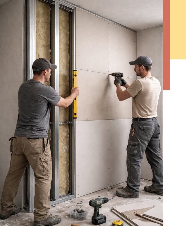 Монтаж двухслойной перегородки из гипсокартона в Топках от 1469 руб. | ОТДЕЛОЧНИК-Тпк