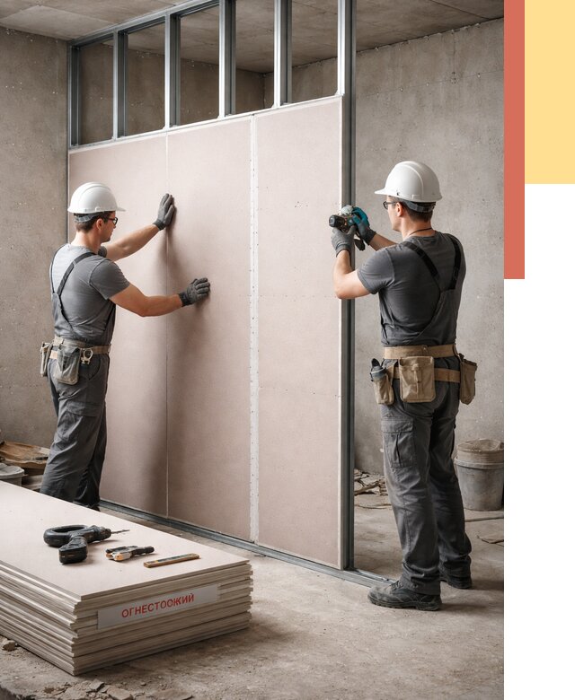 Перегородка из огнестойкого гипсокартона в Топках от 1875 руб. под ключ | ОТДЕЛОЧНИК-Тпк