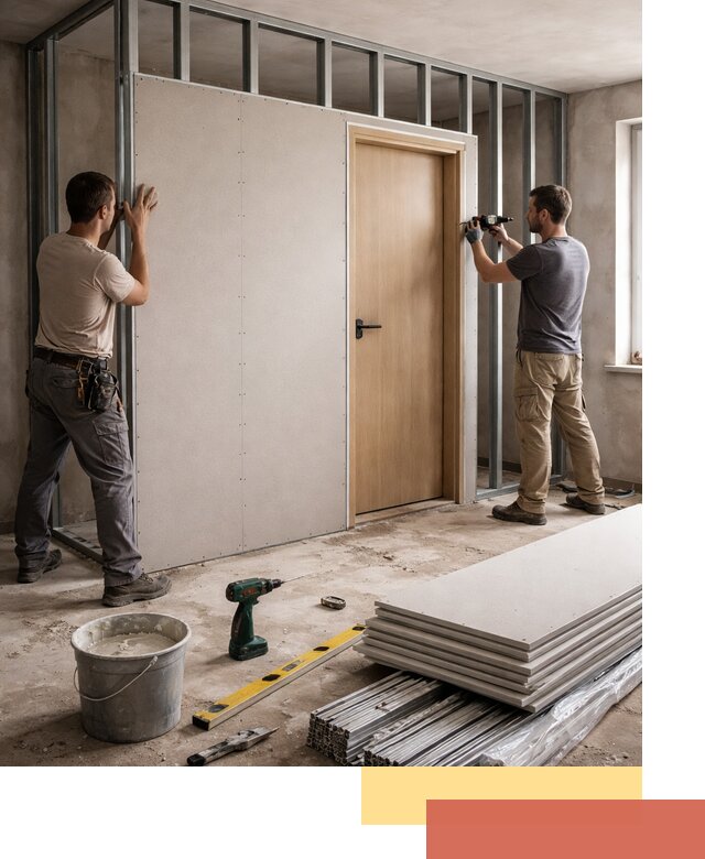 Перегородка из гипсокартона с дверью под ключ в Топках