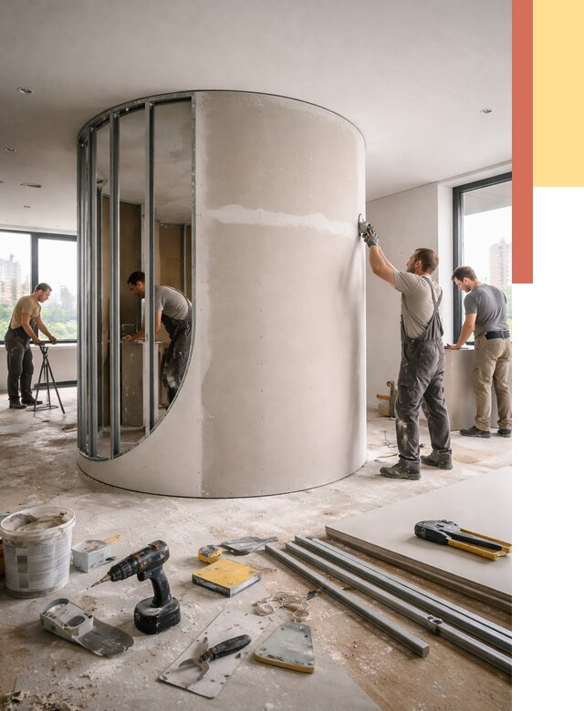 Радиусная перегородка из гипсокартона в Топках от 2939 руб. под ключ | ОТДЕЛОЧНИК-Тпк