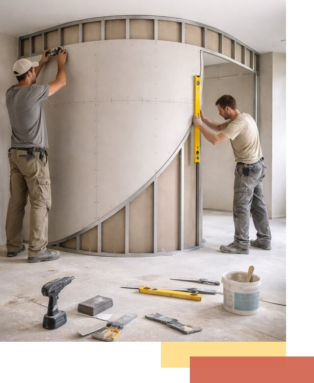 Радиусная перегородка из гипсокартона в Топках под ключ