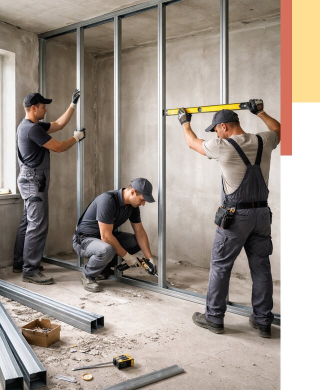 Монтаж каркаса перегородки из профиля в Топках от 760 руб. | ОТДЕЛОЧНИК-Тпк