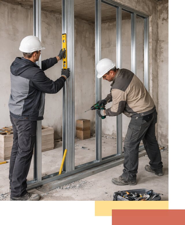 Монтаж каркаса перегородки из профиля в Топках