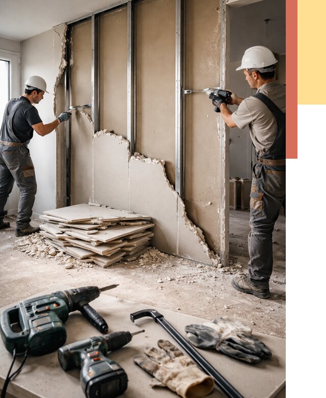 Демонтаж перегородки из гипсокартона в Топках от 1216 руб. быстро и недорого | ОТДЕЛОЧНИК-Тпк