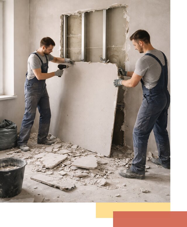 Демонтаж перегородки из гипсокартона в Топках быстрый и аккуратный