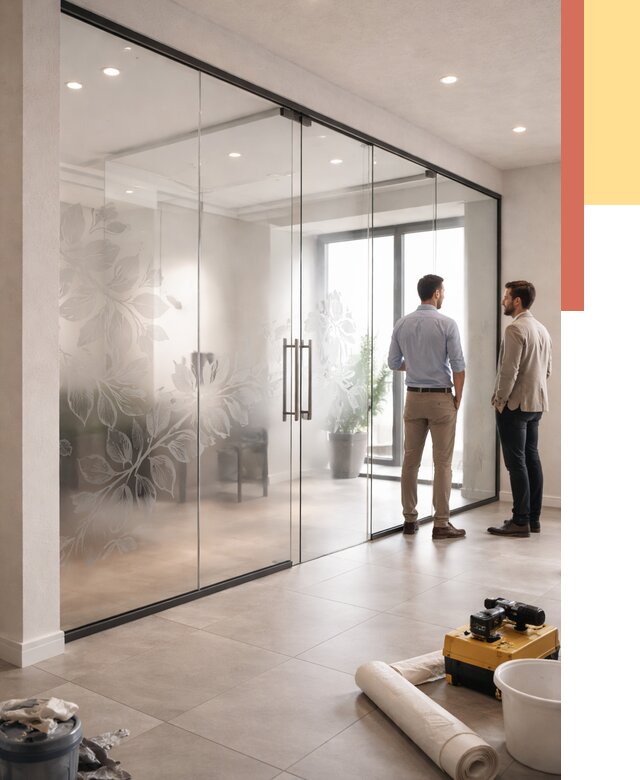 Стеклянные перегородки с рисунком в Топках от 12666 руб. монтаж и нанесение | ОТДЕЛОЧНИК-Тпк