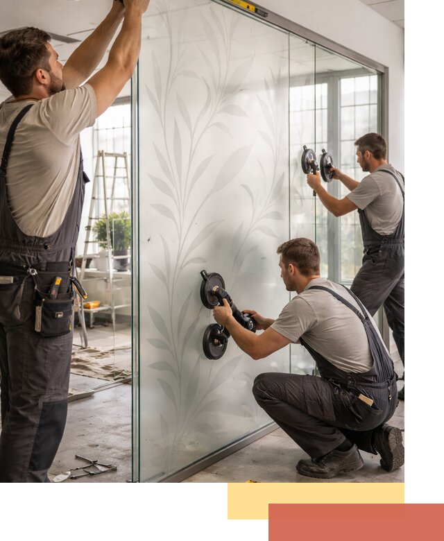 Стеклянные перегородки с рисунком на заказ в Топках