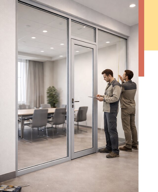 Установка и монтаж алюминиевых перегородок со стеклом в Топках от 8309 руб. | ОТДЕЛОЧНИК-Тпк