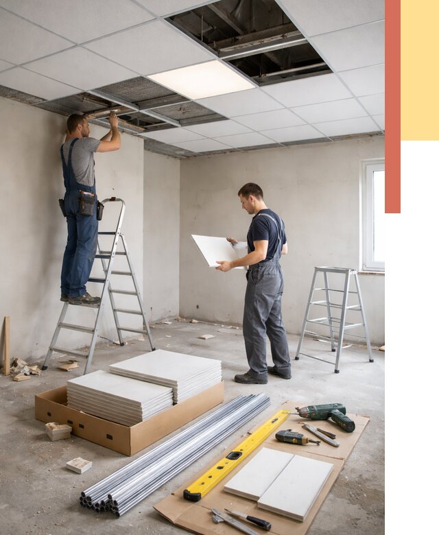 Монтаж потолка армстронг в Топках от 4560 руб/м2 — быстрая установка под ключ | ОТДЕЛОЧНИК-Тпк