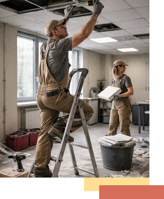 Ремонт потолка Армстронг и замена плит в Топках