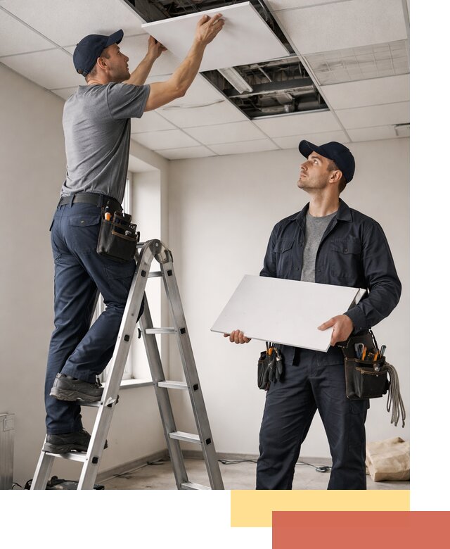 Обслуживание подвесного потолка в Топках — ремонт и чистка