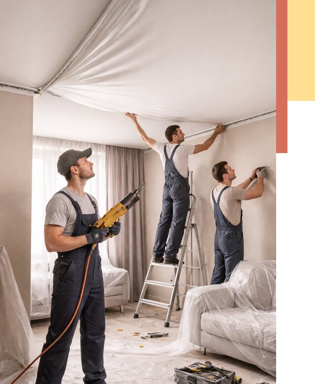 Установка натяжного потолка в Топках от 4560 руб. | Быстро и недорого — ОТДЕЛОЧНИК-Тпк