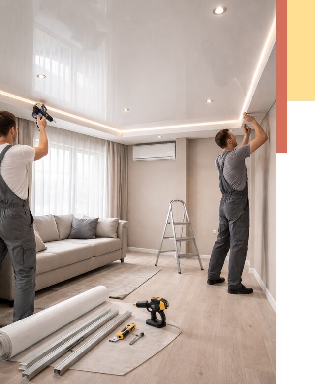 Монтаж глянцевого натяжного потолка в Топках от 760 руб. под ключ | ОТДЕЛОЧНИК-Тпк