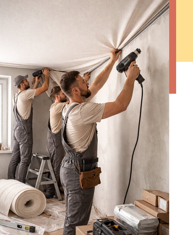 Монтаж фактурного натяжного потолка в Топках от 760 руб. — ОТДЕЛОЧНИК-Тпк