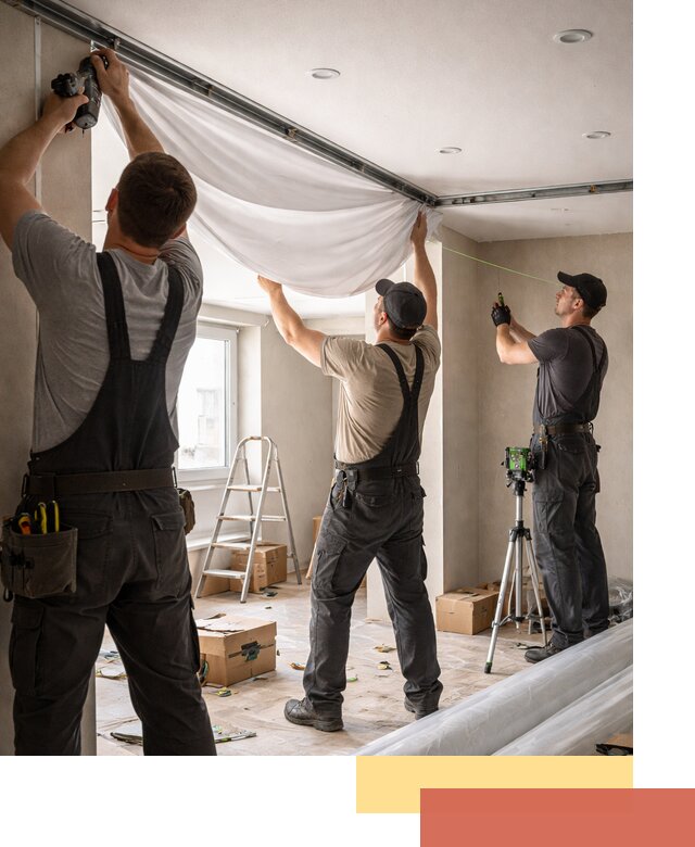 Монтаж парящего натяжного потолка под ключ в Топках