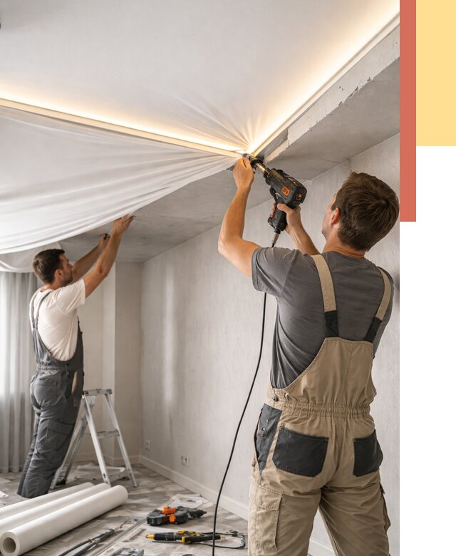 Монтаж натяжного потолка с подсветкой в Топках от 963 руб. | ОТДЕЛОЧНИК-Тпк