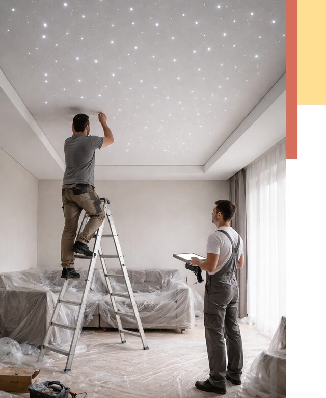 Монтаж натяжного потолка «звездное небо» в Топках от 6586 руб. | ОТДЕЛОЧНИК-Тпк