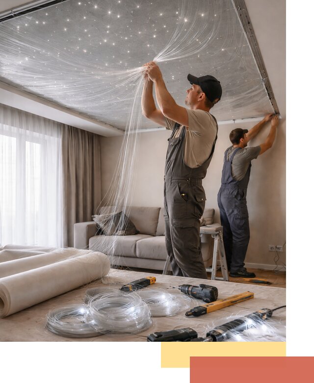 Монтаж натяжного потолка «Звездное небо» в Топках