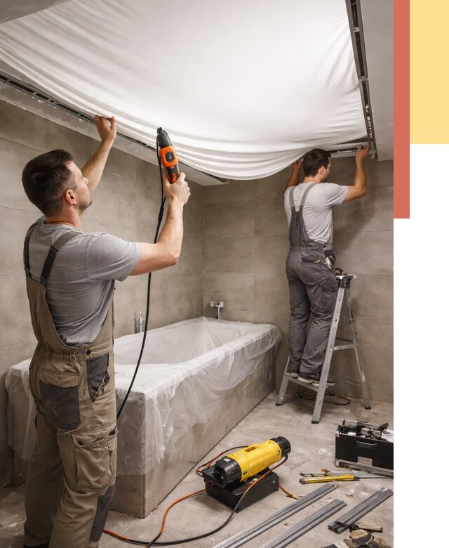 Монтаж натяжного потолка в ванной в Топках от 1216 руб. под ключ | ОТДЕЛОЧНИК-Тпк