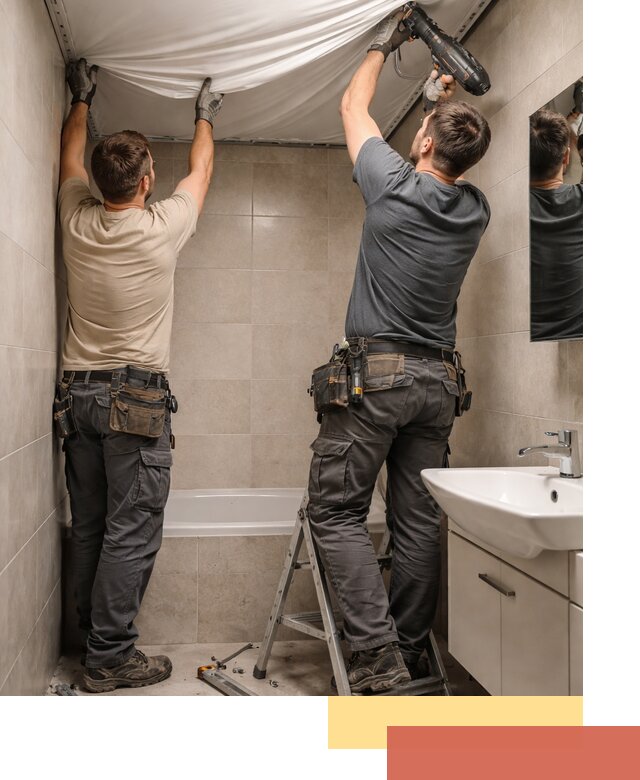 Монтаж натяжного потолка в ванной в Топках быстро и качественно