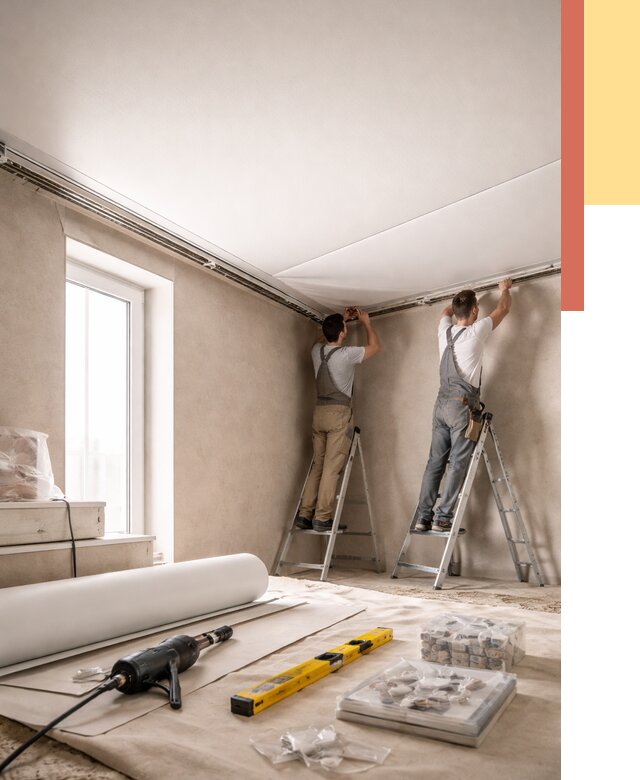 Монтаж натяжного потолка в спальне в Топках от 3851 руб. под ключ | ОТДЕЛОЧНИК-Тпк