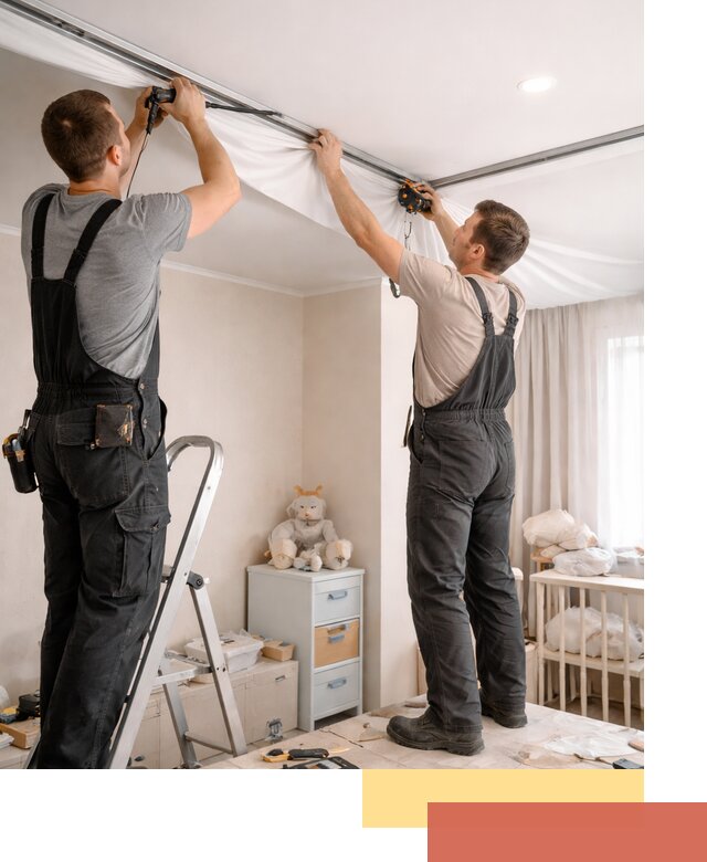 Монтаж натяжного потолка в детской комнате в Топках