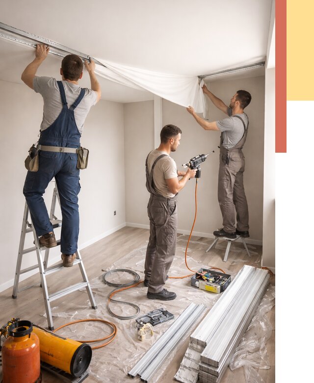 Монтаж натяжного потолка в студии в Топках от 5573 руб. — быстро и недорого | ОТДЕЛОЧНИК-Тпк