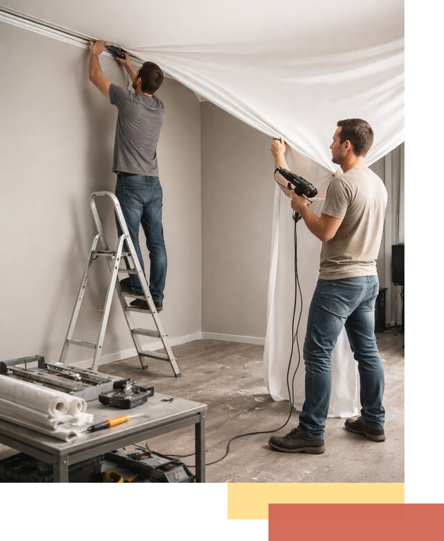 Монтаж натяжного потолка в студии в Топках