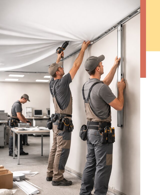 Монтаж натяжного потолка в офисе в Топках от 456 руб/м² — быстро и недорого | ОТДЕЛОЧНИК-Тпк