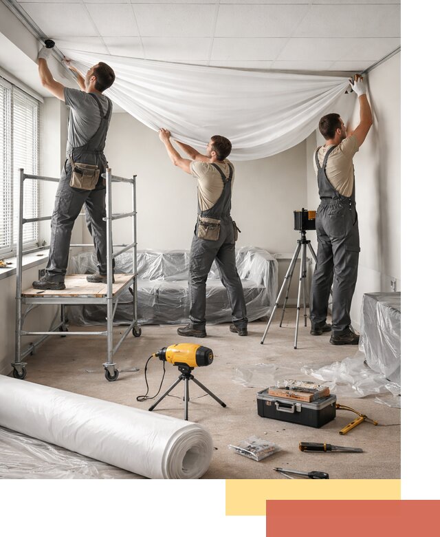 Монтаж натяжного потолка в офисе в Топках