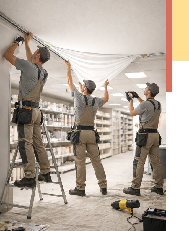 Монтаж натяжного потолка в магазине в Топках от 4560 руб. быстро и недорого | ОТДЕЛОЧНИК-Тпк