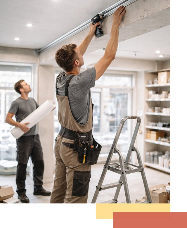 Монтаж натяжных потолков в магазине в Топках