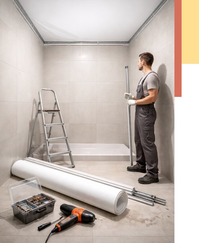 Монтаж натяжного потолка в санузле в Топках от 1875 руб. — ОТДЕЛОЧНИК-Тпк