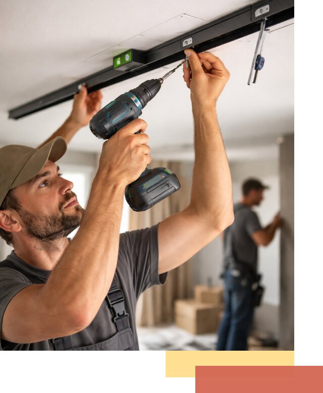 Установка трековых светильников в натяжной потолок в Топках