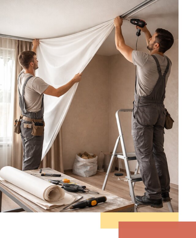 Замена полотна натяжного потолка в Топках быстро и качественно